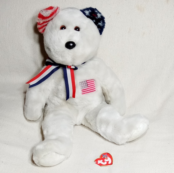 TY Beanie Buddy: America the White Bear Approx 14" - Picture 2 of 11